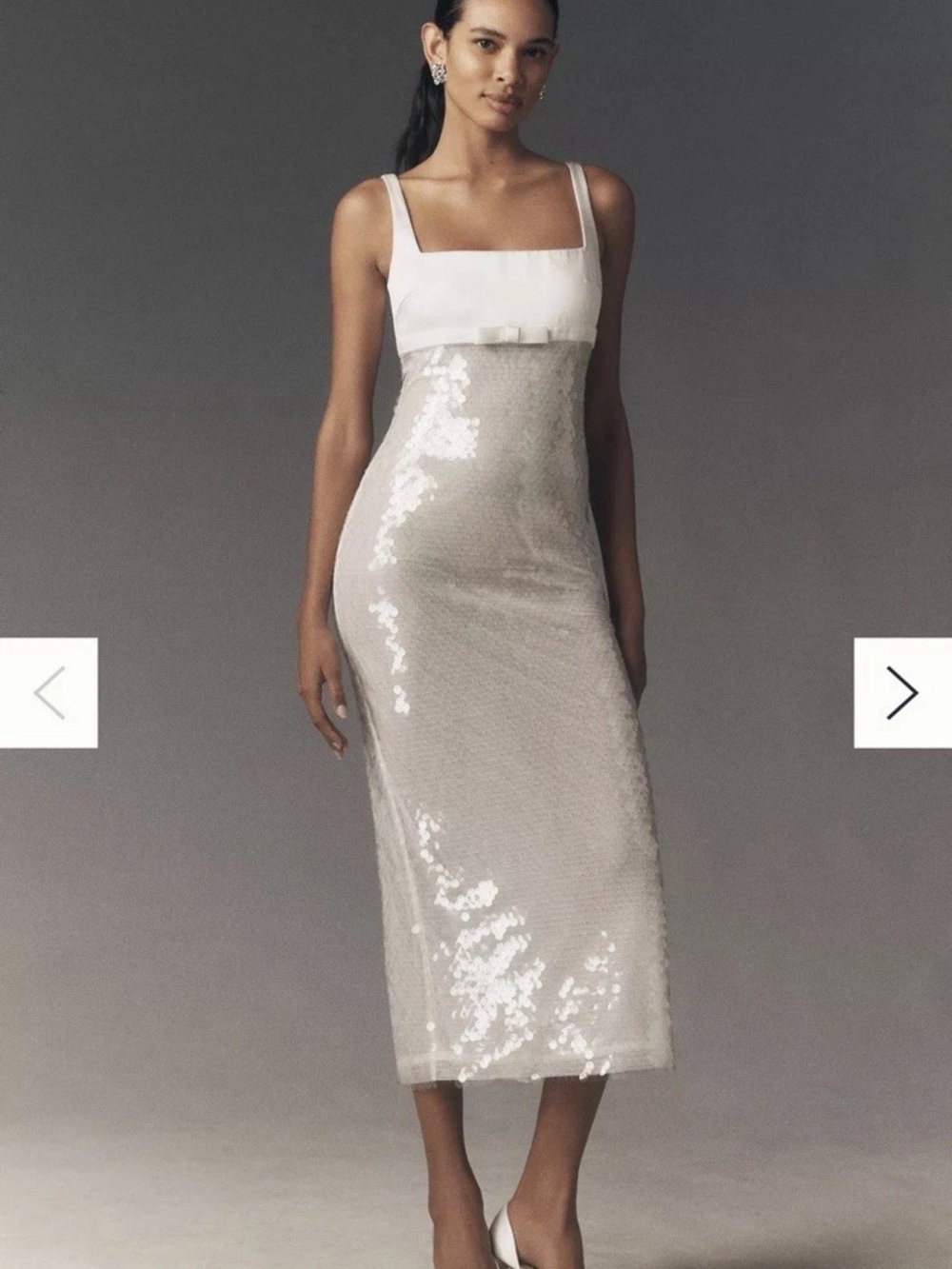 Retrofete White and Silver Sequined Midi Dress